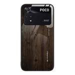 For Xiaomi Poco M4 Pro 4G Wood Grain Glass Protective Case(Black)