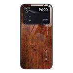 For Xiaomi Poco M4 Pro 4G Wood Grain Glass Protective Case(Dark Brown)