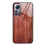 For Xiaomi 12 Pro Wood Grain Glass Protective Case(Coffee)