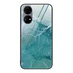 For Huawei P50 Pro Marble Pattern Glass Protective Phone Case(Green Ocean)
