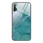 For Honor 20 Pro Marble Pattern Glass Protective Phone Case(Green Ocean)