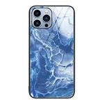 For iPhone 14 Pro Marble Pattern Glass Protective Phone Case(Blue Ocean)
