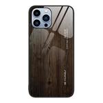 For iPhone 13 Pro Max Wood Grain Glass Protective Case (Black)