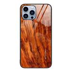 For iPhone 13 Pro Max Wood Grain Glass Protective Case (Light Brown)