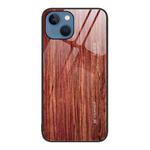 For iPhone 13 Wood Grain Glass Protective Case(Coffee)