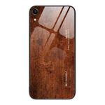 For iPhone XR Wood Grain Glass Protective Case(Dark Brown)