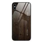 For iPhone XS Max Wood Grain Glass Protective Case(Black)