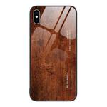 For iPhone XS Max Wood Grain Glass Protective Case(Dark Brown)