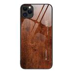 For iPhone 11 Pro Wood Grain Glass Protective Case (Dark Brown)