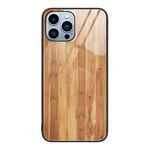 For iPhone 14 Pro Max Wood Grain Glass Protective Case (Yellow)