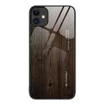 For iPhone 11 Wood Grain Glass Protective Case (Black)