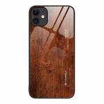 For iPhone 11 Wood Grain Glass Protective Case (Dark Brown)