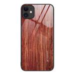 For iPhone 11 Wood Grain Glass Protective Case (Coffee)