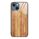 For iPhone 14 Wood Grain Glass Protective Case (Yellow)