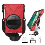 For iPad 9.7 (2018) & (2017) 360 Degree Rotation Silicone Protective Cover with Holder & Hand Strap & Long Strap & Pencil Slot(Red)