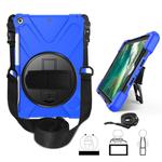 For iPad 9.7 (2018) & (2017) 360 Degree Rotation Silicone Protective Cover with Holder & Hand Strap & Long Strap & Pencil Slot(Blue)