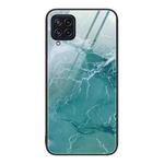 For Samsung Galaxy M32 Marble Pattern Glass Protective Phone Case(Green Ocean)