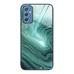 For Samsung Galaxy M52 5G Marble Pattern Glass Protective Phone Case(Water Waves)