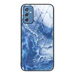 For Samsung Galaxy M52 5G Marble Pattern Glass Protective Phone Case(Blue Ocean)