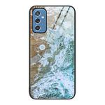 For Samsung Galaxy M52 5G Marble Pattern Glass Protective Phone Case(Beach)