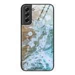 For Samsung Galaxy S21 5G Marble Pattern Glass Protective Phone Case(Beach)