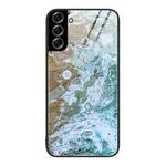 For Samsung Galaxy S22+ 5G Marble Pattern Glass Protective Phone Case(Beach)