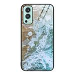 For OnePlus Nord 2 5G Marble Pattern Glass Protective Phone Case(Beach)