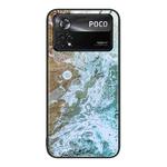 For Xiaomi Poco X4 Pro 5G Marble Pattern Glass Protective Phone Case(Beach)