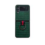 For Samsung Galaxy Z Flip4 Crocodile Texture PU Phone Case With Ring(Green)