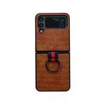 For Samsung Galaxy Z Flip4 Crocodile Texture PU Phone Case With Ring(Brown)