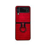 For Samsung Galaxy Z Flip4 Crocodile Texture PU Phone Case With Ring(Red)