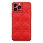 D03 Grid PU Leather Electroplated Phone Case For iPhone 13 Pro Max(Red)
