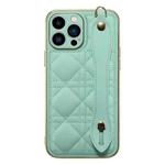 D03 Grid PU Electroplated Phone Case with Wrist Strap For iPhone 13 Pro Max(Light Green)