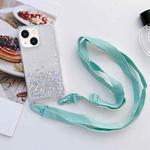 For iPhone 14 Lanyard Glitter Epoxy Clear Phone Case (Blue)