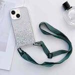 For iPhone 14 Lanyard Glitter Epoxy Clear Phone Case (Dark Green)