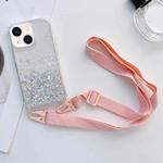For iPhone 14 Plus Lanyard Glitter Epoxy Clear Phone Case (Pink)