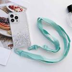 For iPhone 14 Pro Max Lanyard Glitter Epoxy Clear Phone Case (Blue)