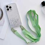 For iPhone 13 mini Lanyard Glitter Epoxy Clear Phone Case (Green)