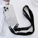 For iPhone 13 Pro Lanyard Glitter Epoxy Clear Phone Case (Black)