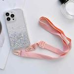 For iPhone 12 mini Lanyard Glitter Epoxy Clear Phone Case (Pink)