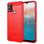 For Nokia C21 Plus Brushed Texture Carbon Fiber TPU Phone Case(Red)