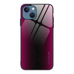 For iPhone 14 Texture Gradient Glass TPU Phone Case (Rose Red)