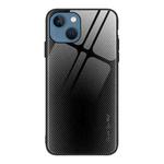 For iPhone 14 Texture Gradient Glass TPU Phone Case (Black)