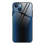 For iPhone 14 Plus Texture Gradient Glass TPU Phone Case (Blue)