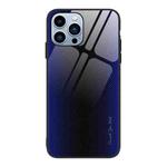 For iPhone 14 Pro Texture Gradient Glass TPU Phone Case(Dark Blue)