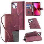 For iPhone 14 Plus Splicing Leather Phone Case (Red)