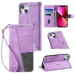 For iPhone 14 Plus Splicing Leather Phone Case (Purple)