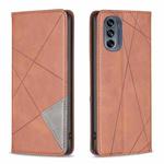 For Motorola Moto G62 Prismatic Invisible Magnetic Leather Phone Case(Brown)