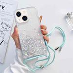 For iPhone 14 Lanyard Glitter Epoxy Clear Phone Case (Blue)