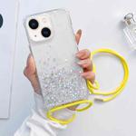 For iPhone 14 Plus Lanyard Glitter Epoxy Clear Phone Case (Yellow)